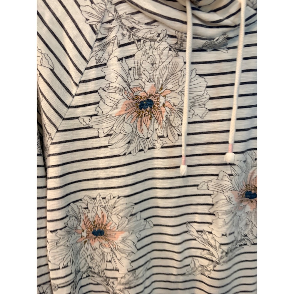 Joules Marlston Hoodie Cream Navy Floral Stripe Raglan Pullover Sweatshirt US 12 - Picture 2 of 6